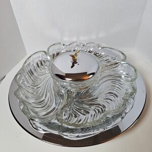 1950s Kromex Lazy Susan Chrome Glass Petal Swirl Serving Set MCM  USA Vintage